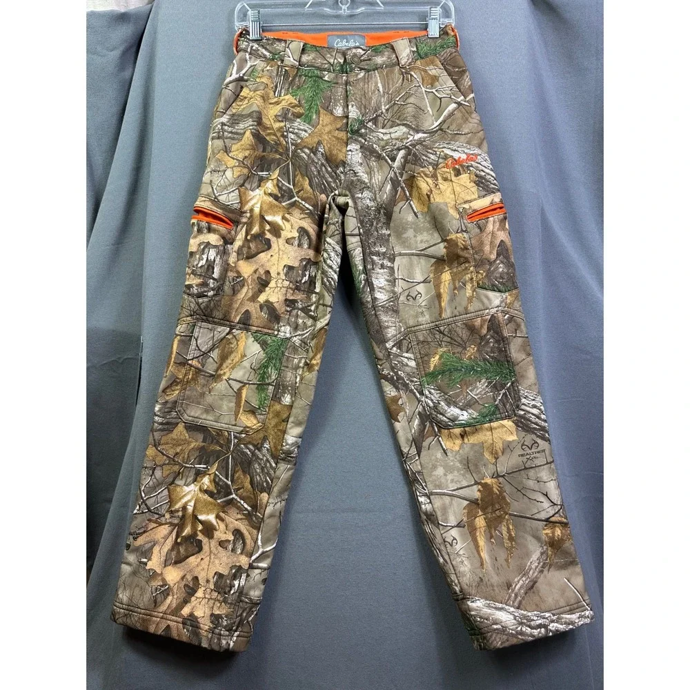 Cabelas Youth Realtree Xtra Camo Fleece Lined Hunting‎ Pants Orange Size L Kids